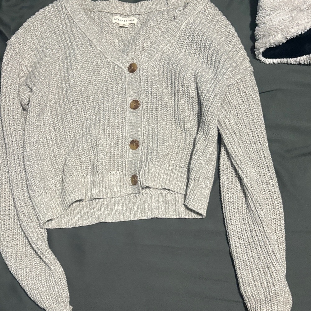Aeropostale Light Gray Button-Up Cardigan